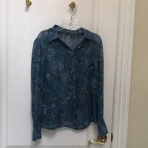 Floral,. Ann Taylor, Georgette, button down shirt.